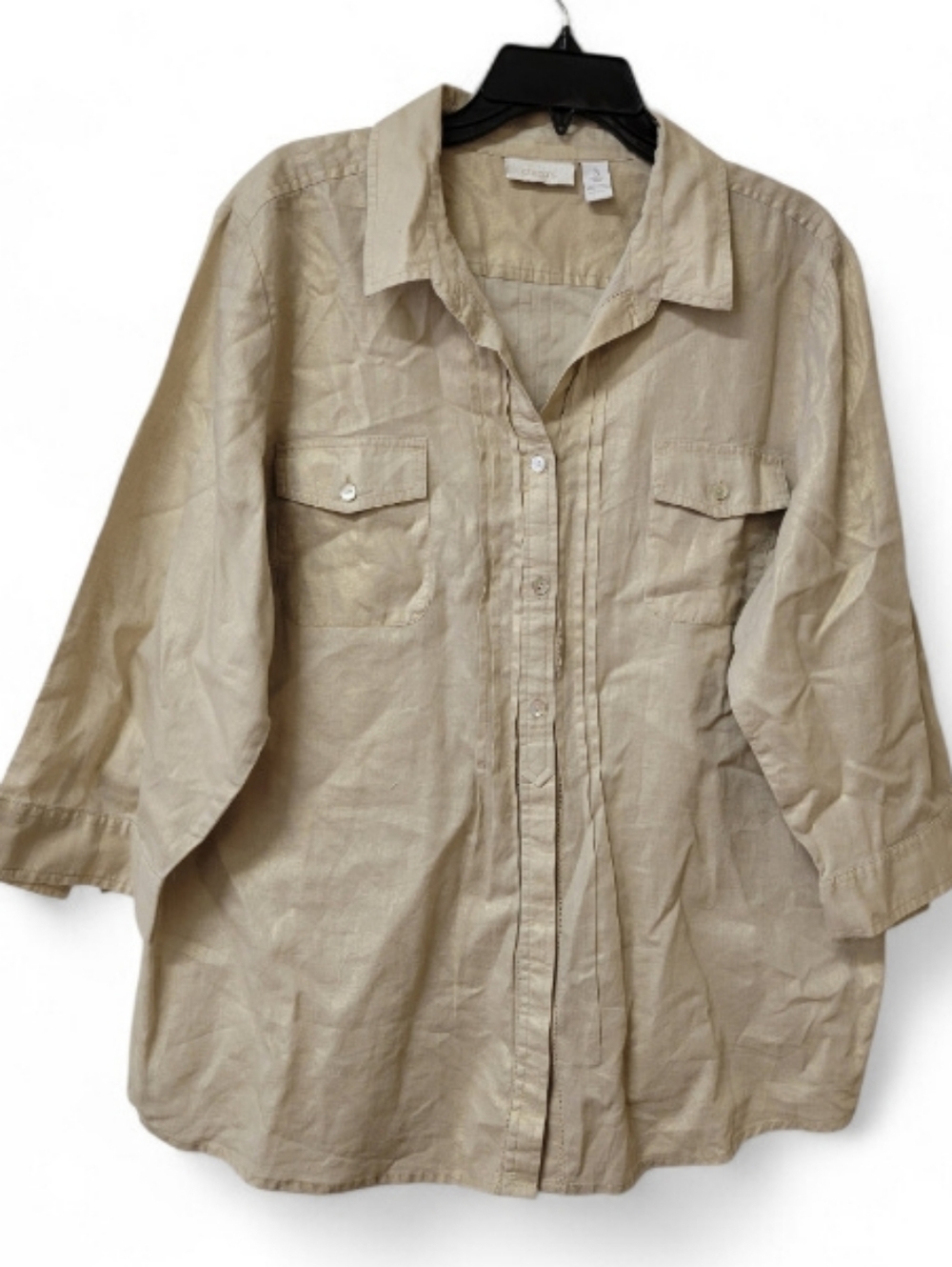 Chicos 3 Size XL  Linen Cotton Blend Blouse Shirt Tunic 3/4 Sleeve Button Ecru